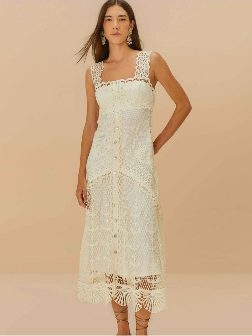 NWOT FARM Rio Off-White Nautical Guipure Maxi Dress S